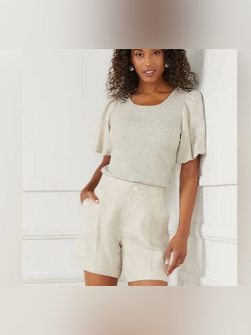 Karen Kane linen desert breeze ribbed top with puff balloon sleeves size XL